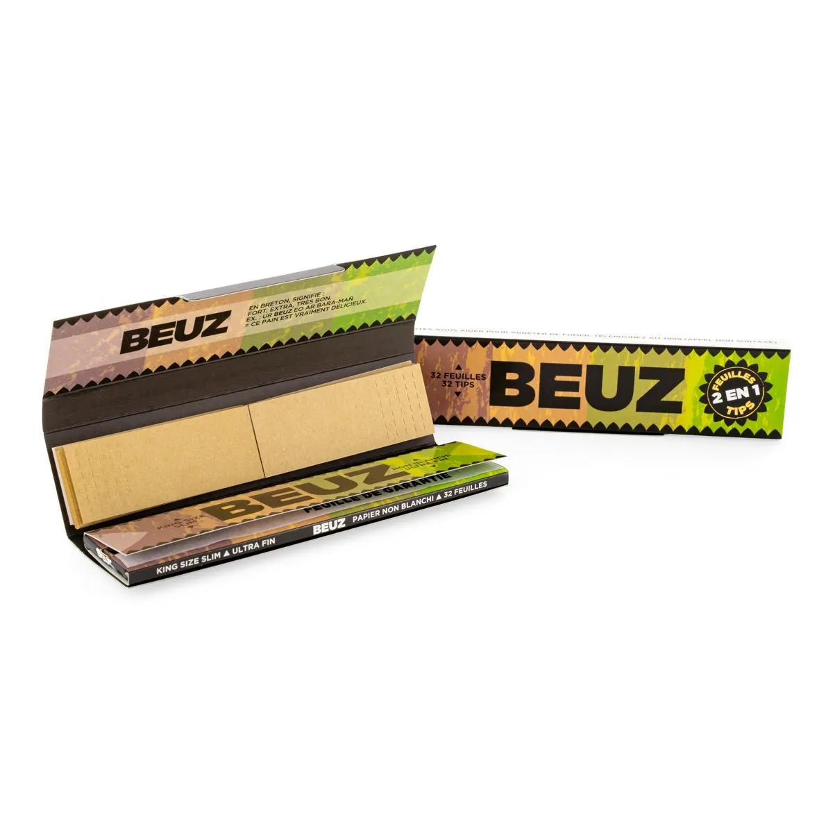BEUZ Feuilles à rouler non blanchies King Size Slim + Tips