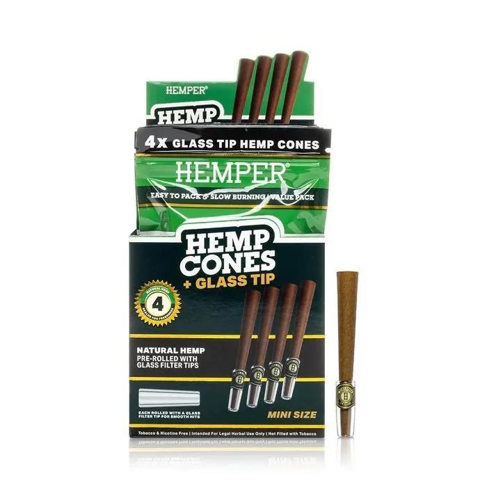 Hemper Cônes en chanvre 1¼ + embout en verre 4PK