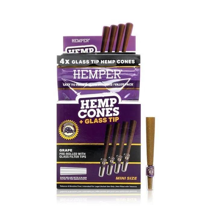 Hemper Cônes en chanvre 1¼ + embout en verre 4PK